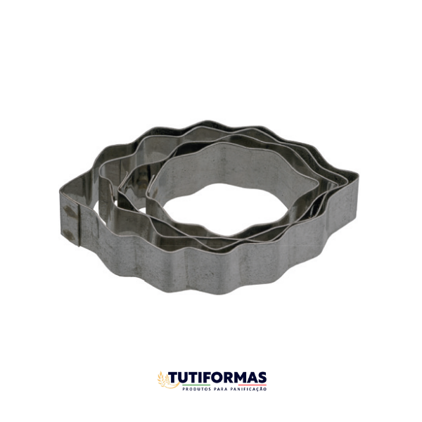 Jogo Aro Cortador Petit Four Folha Ondulada (INOX) C/ 4 pçs