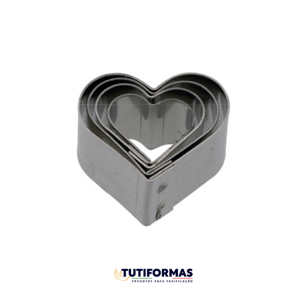 Jogo Aro Cortador Petit Four Micro Coração (INOX) C/ 4 pçs
